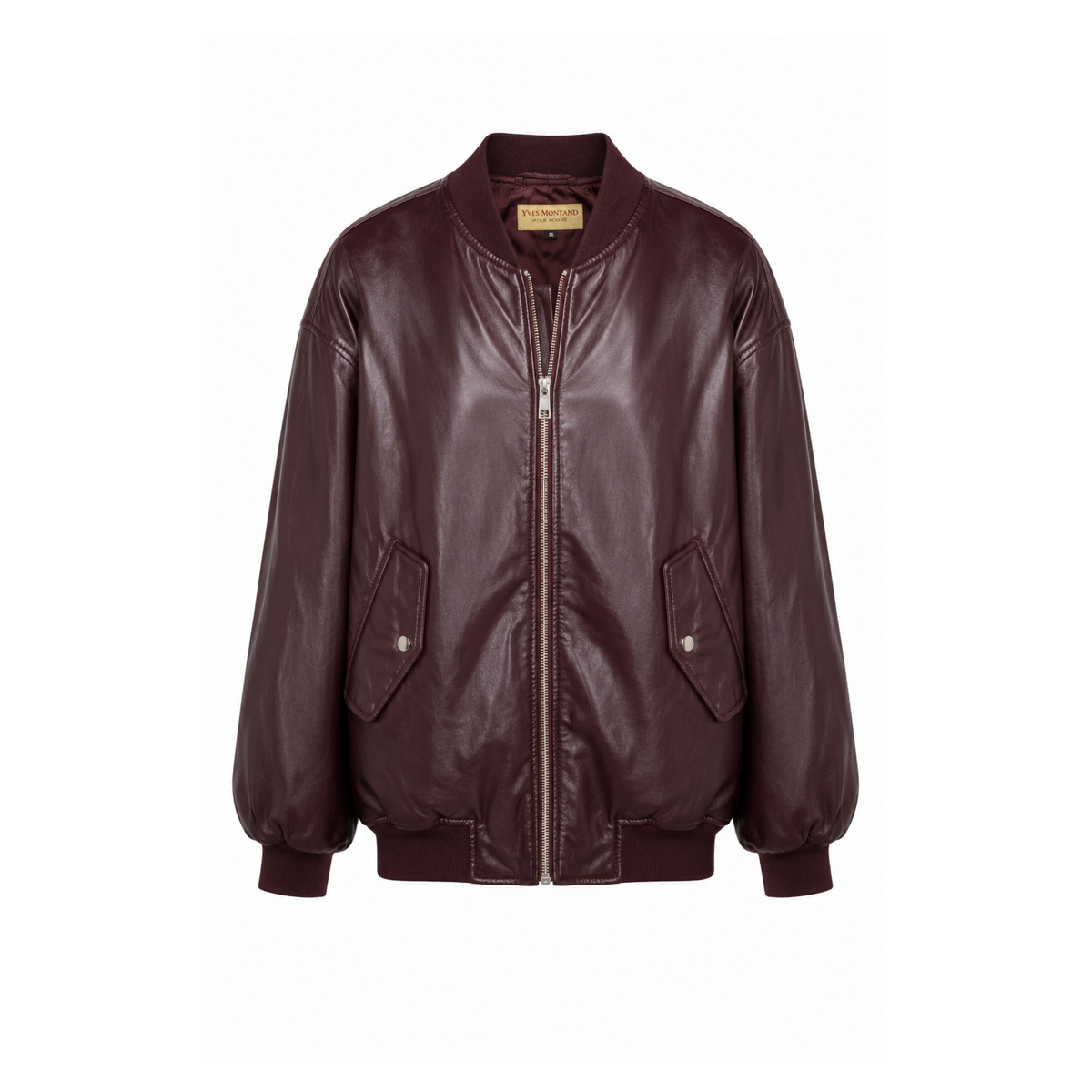 Bomber Montand de cuero burdeo, diseño Sandra Vukasovic Punta Arenas