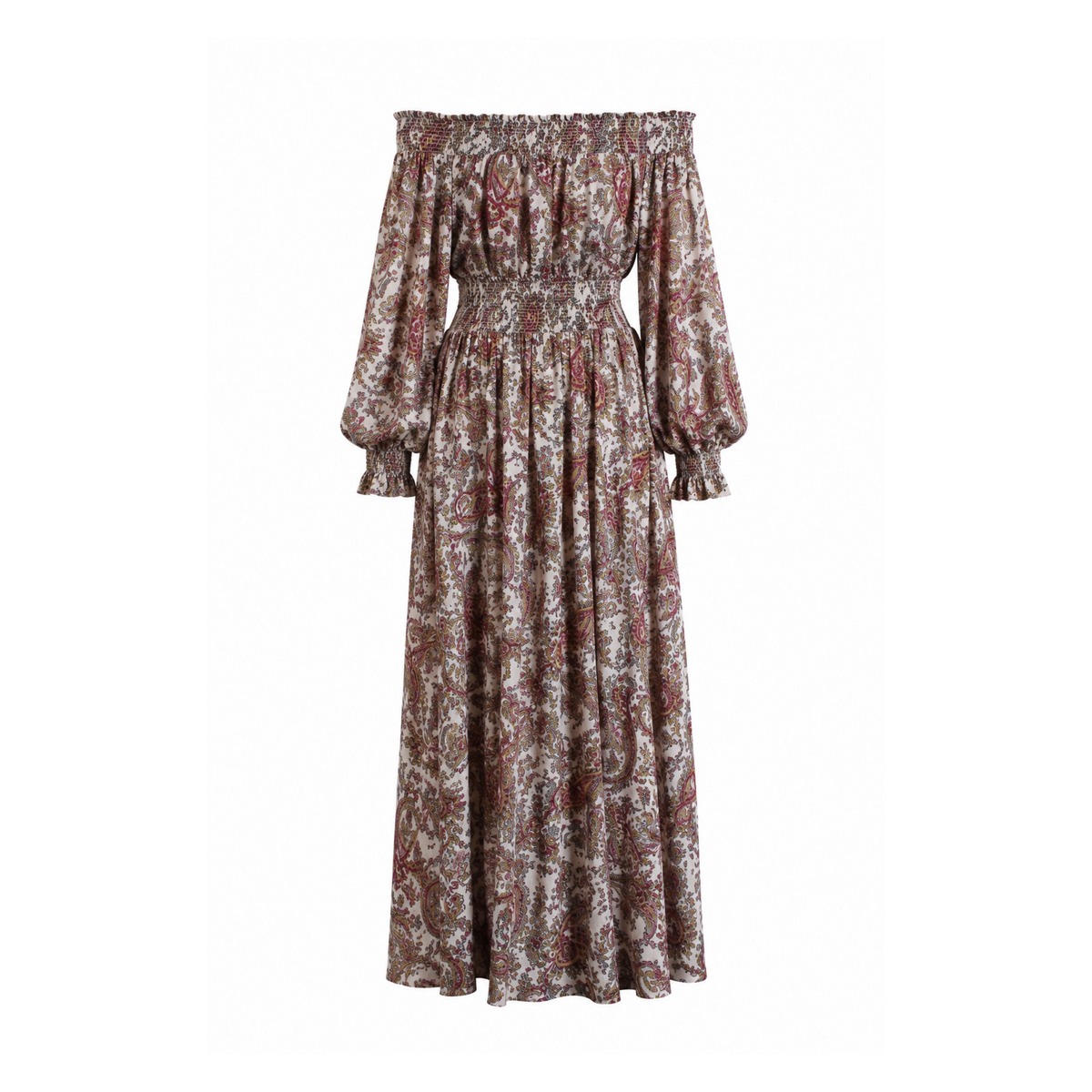 Vestido Boho Chic de gaza off-shoulder, diseño Sandra Vukasovic Punta Arenas
