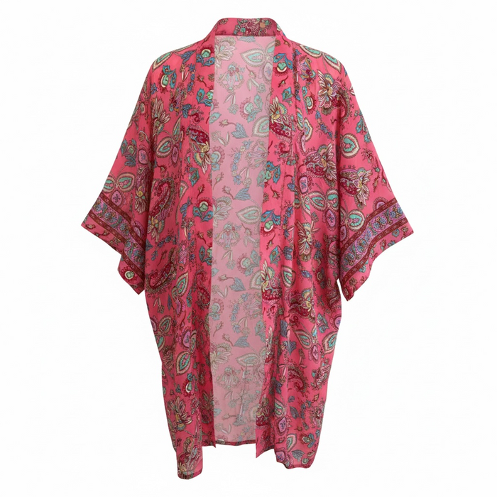Kimono Folk celeste y rosado, diseño Sandra Vukasovic Punta Arenas