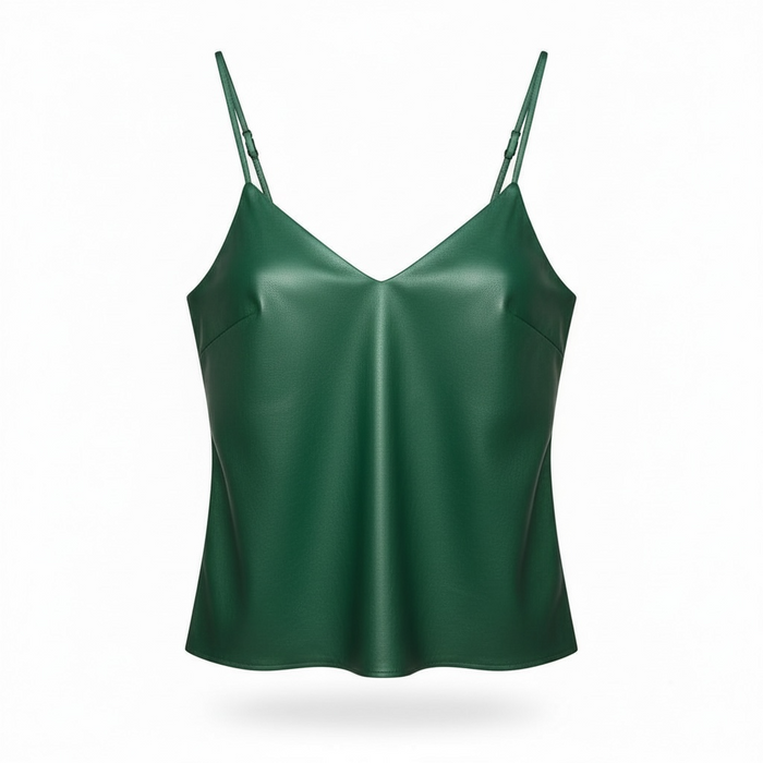 Top Rebel efecto cuero verde, diseño Sandra Vukasovic Punta Arenas