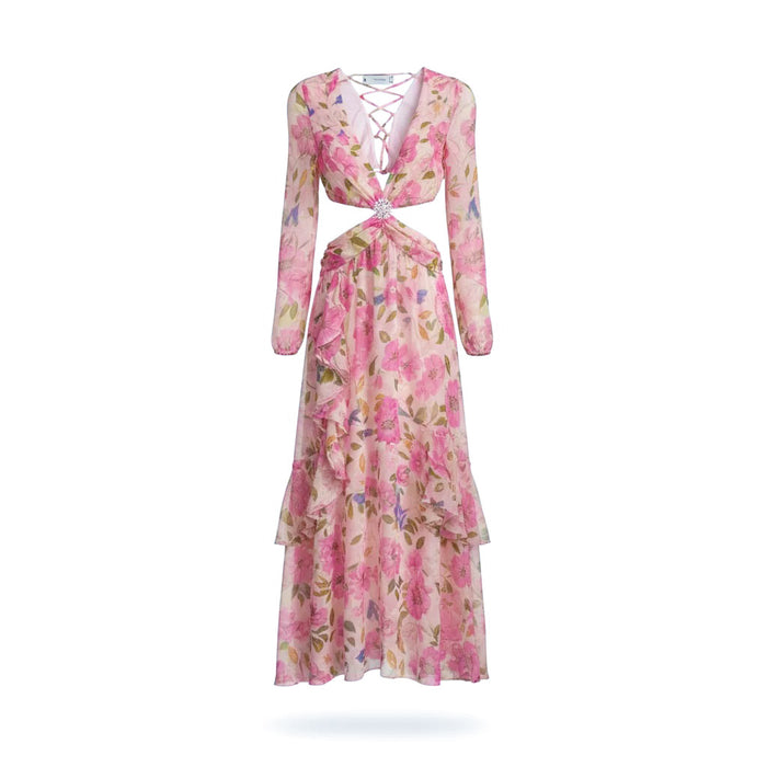 Vestido Lupino floreado, diseño Sandra Vukasovic Punta Arenas
