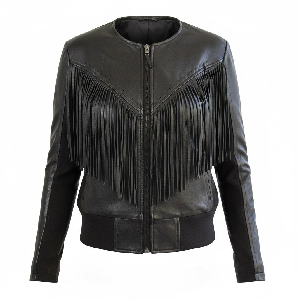 Chaqueta Dakota de cuero con flecos de Yes London, boutique Sandra Vukasovic
