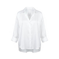 Camisa Lustre blanca satinada de Zara, boutique Sandra Vukasovic Punta Arenas
