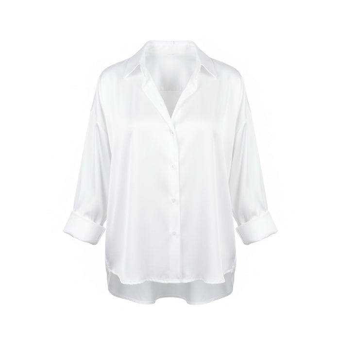 Camisa Lustre blanca satinada de Zara, boutique Sandra Vukasovic Punta Arenas