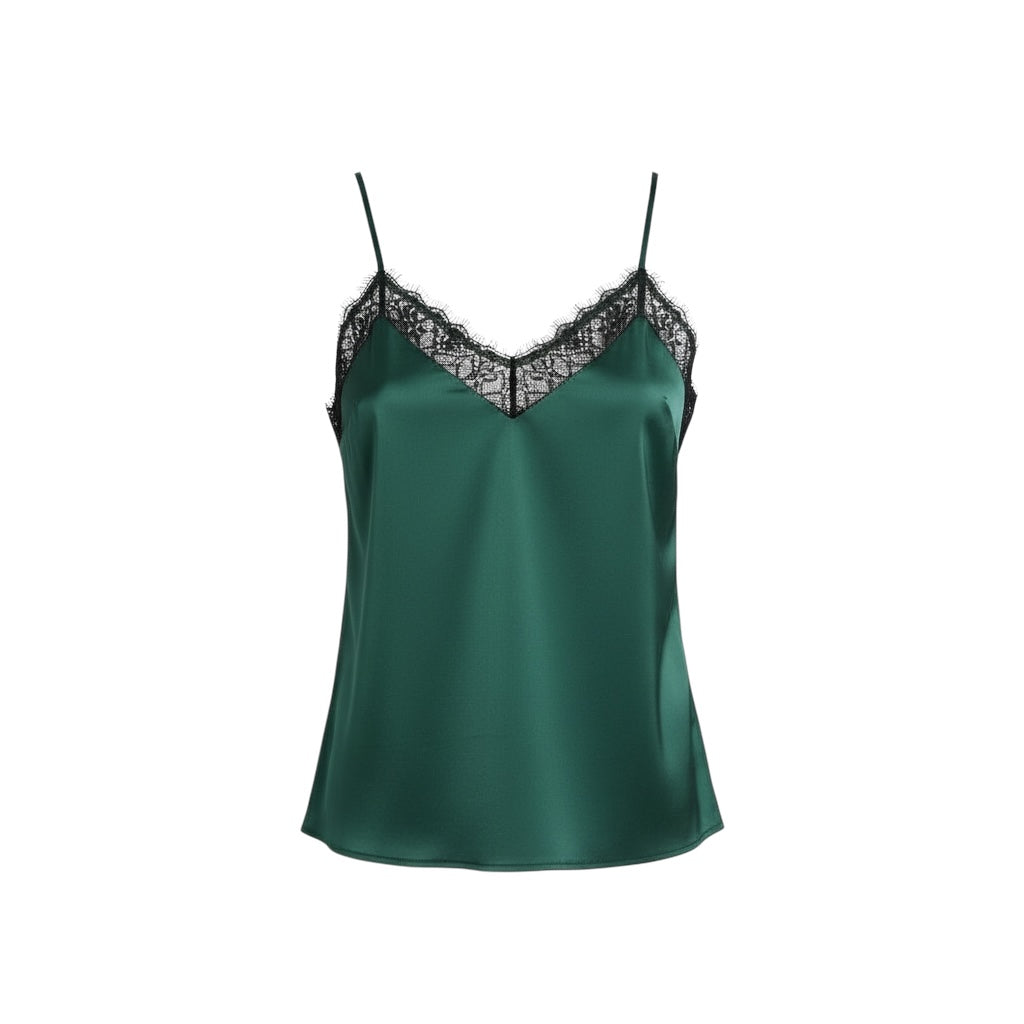 Top Lumière verde oscuro con encaje, diseño Sandra Vukasovic Punta Arenas