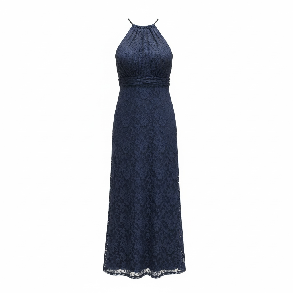 Vestido Navire azul marino con encaje, diseño Sandra Vukasovic Punta Arenas
