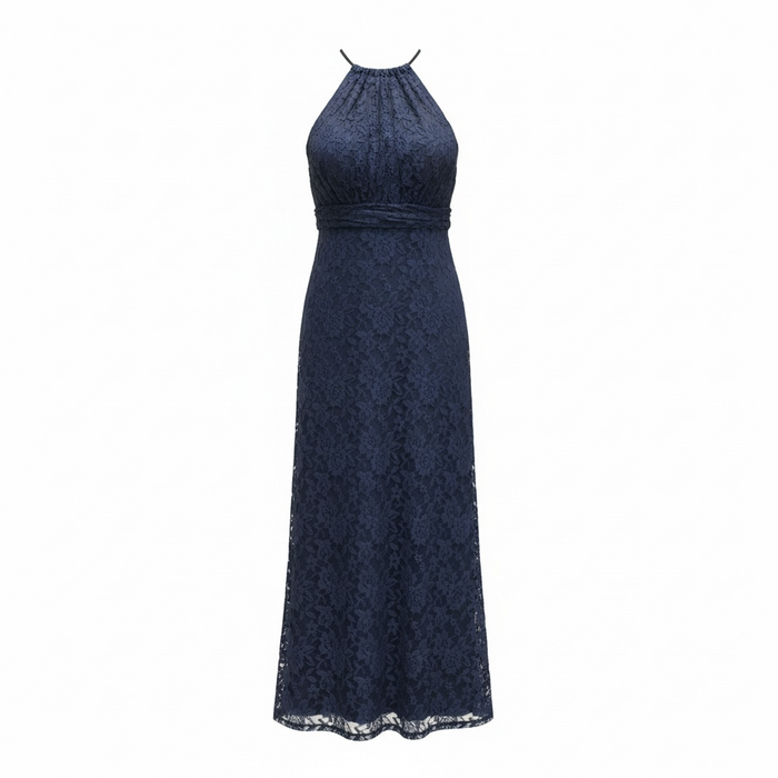 Vestido Navire azul marino con encaje, diseño Sandra Vukasovic Punta Arenas