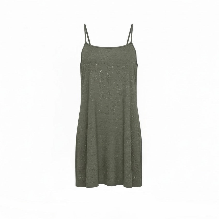 Vestido Strass verde camuflaje de Swaga, boutique Sandra Vukasovic Punta Arenas
