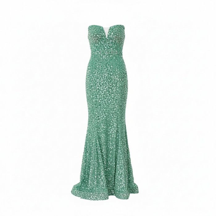 Vestido Serena strapless verde menta, diseño Sandra Vukasovic Punta Arenas
