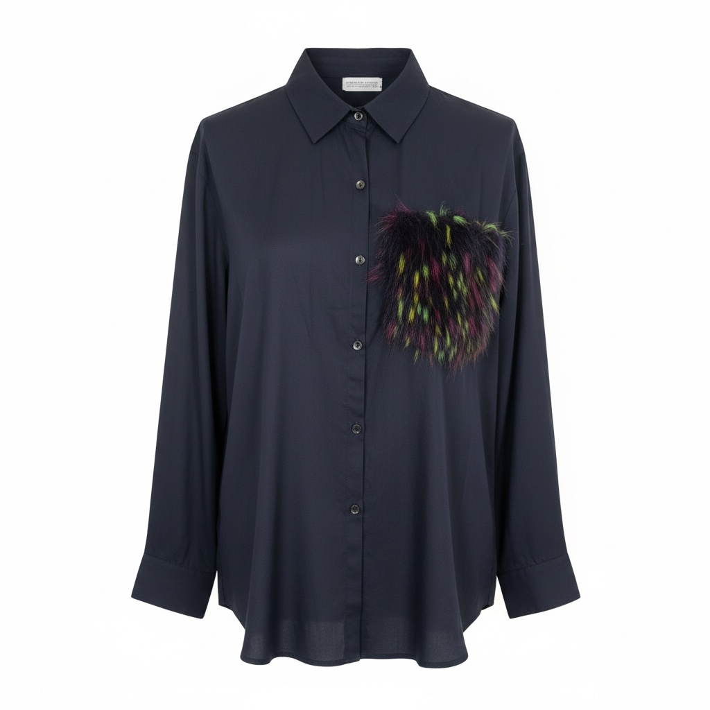 Camisa Bruma azul marino, diseño Sandra Vukasovic Punta Arenas
